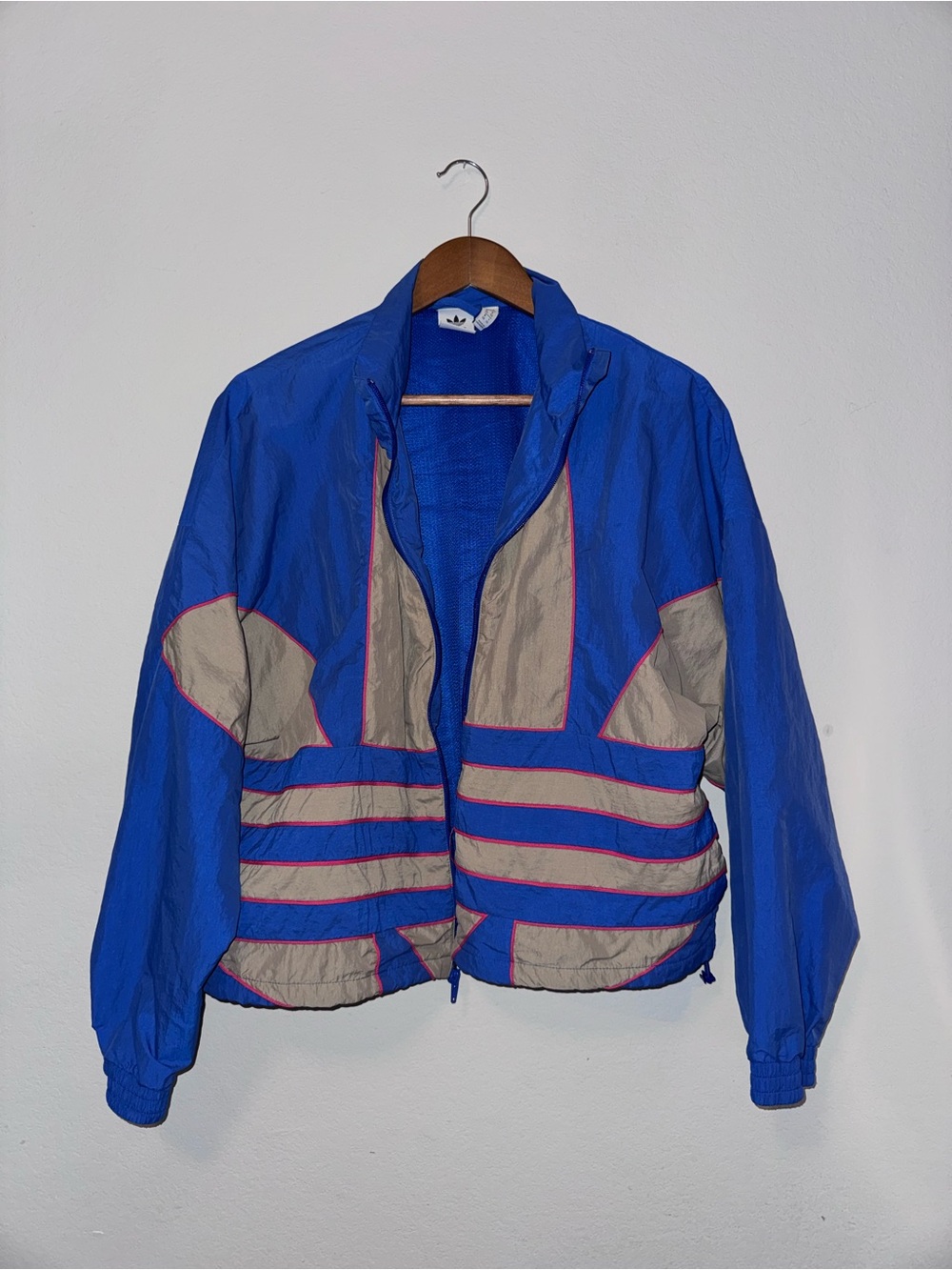 adidas Blue and Beige Retro Bomber Jacket with Pink Trim - Picture 4 of 5